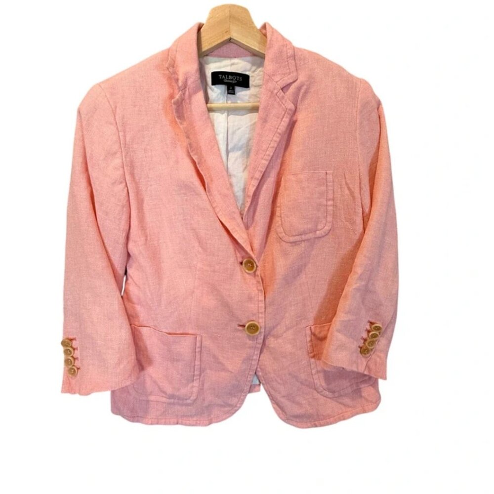 Talbots Peach Pink Linen Cotton Blazer Size 2 XS Coastal Preppy